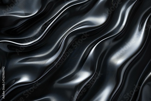 Closeup of rippled black satin fabric, Whole background