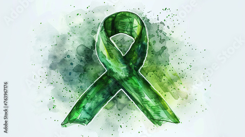 green ribbon symbol of fight against disease. World lymphoma awareness day. September 15. Liver, Gallbladders bile duct, kidney Cancer and Lymphoma Awareness month or Celiac disease awareness. photo