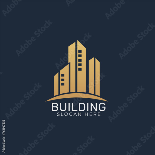 Real estate building logo design with modern concept premium Vector