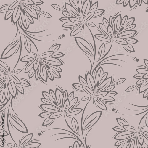Seamless vector stroke flower pattern design