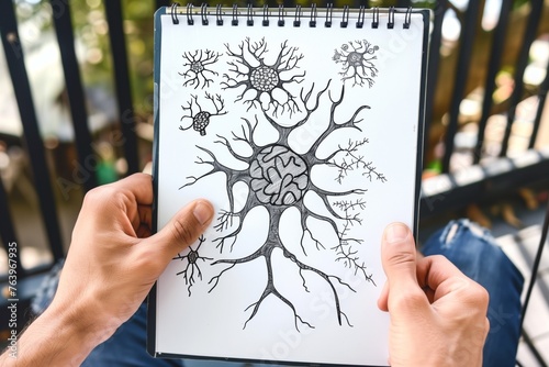 person holding a notepad with doodled neurons and synapses © Alfazet Chronicles