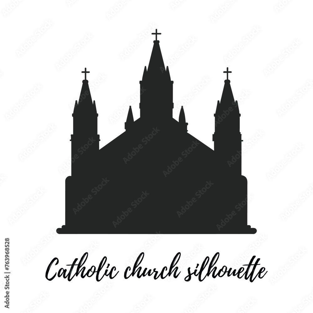 Catholic church on a white background. Vector illustration. Simple lines, great for any designs, for web.