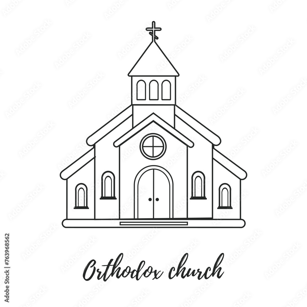 Orthodox church on a white background. Vector illustration. Simple lines, great for any designs, for web.