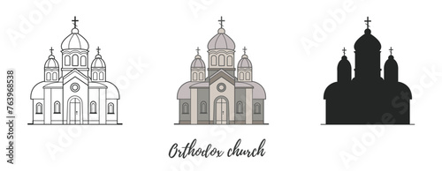 Orthodox church on a white background. Vector illustration. Simple lines, great for any designs, for web.