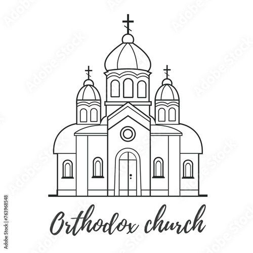 Orthodox church on a white background. Vector illustration. Simple lines, great for any designs, for web.