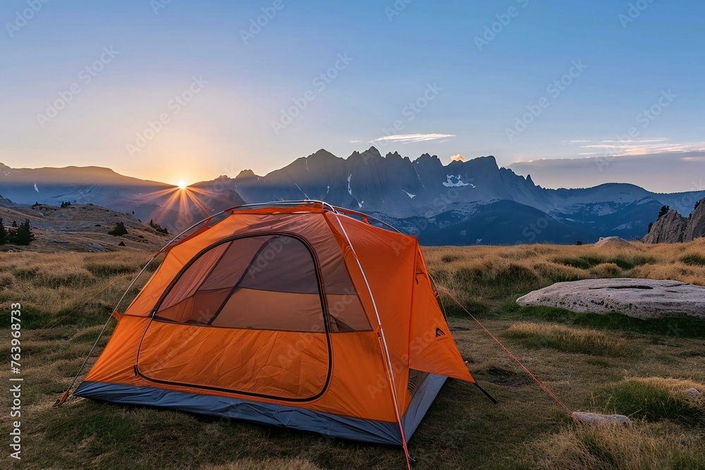 Camping in the Dolomites at sunrise,  Italy, Europe