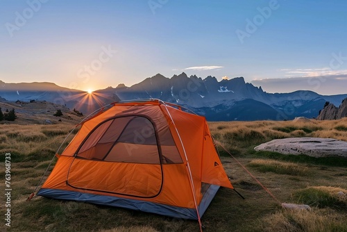 Camping in the Dolomites at sunrise, Italy, Europe