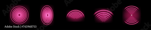 3D Wi-Fi light effect. Wireless networking with a wave effect collection. Glowing red signal wifi, sensor, radar, and round circle waves wireless technology concept. Transparent neon circle wireless