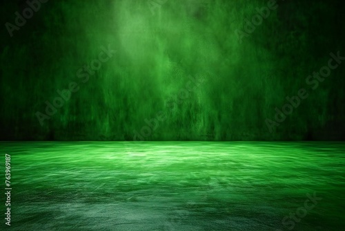 Green grunge room with spotlights and spotlights, abstract background