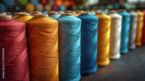 Rolling colorful thread, weaving, Sewing industry, fabric production, textile industry business, Spool background banner cover 