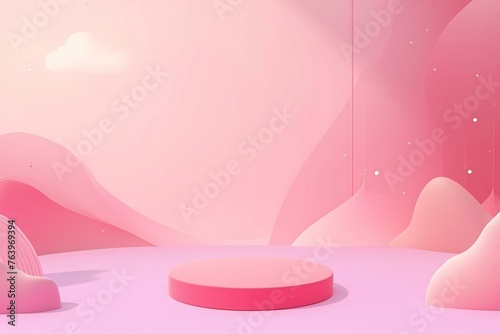 Abstract minimal geometric forms, Glossy pink podium for your design, Fashion show stage © Cuong