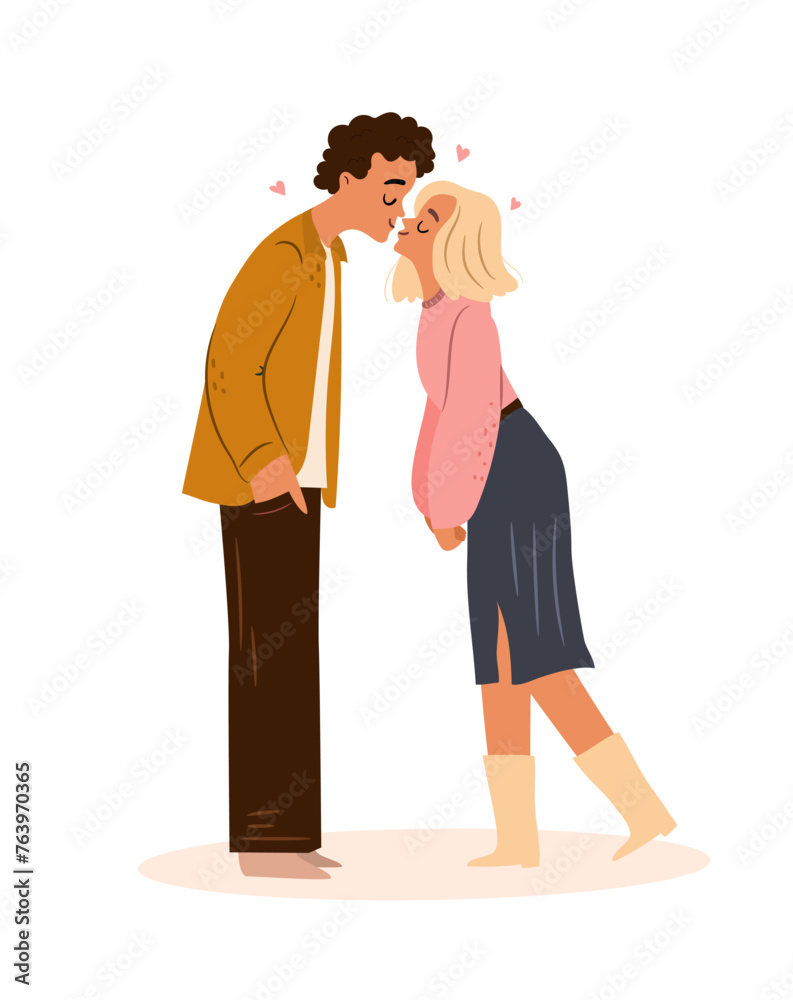 Cute couple kissing isolated on white. First kiss concept. Cute couple kissing isolated on white. First kiss concept.