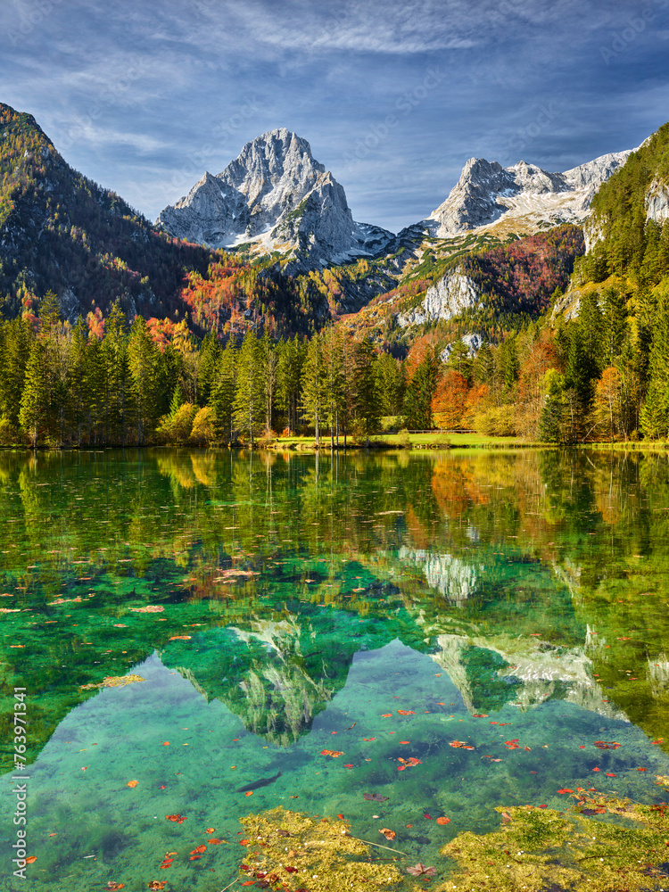 Obraz premium Schiederweiher, Spitzmauer, Totes Gebirge, Hinterstoder, Oberösterreich, Österreich