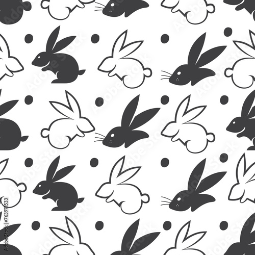 Seamless pattern of hand-drawn bunnies and rabbits background. Vector illustration