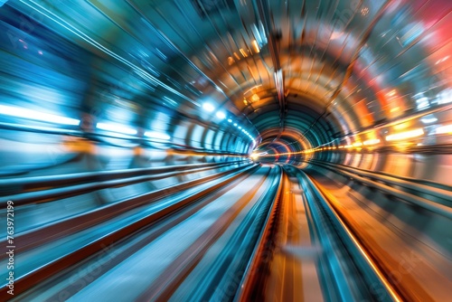 A high-speed tunnel with light streaks capturing the sensation of traveling through time or data