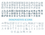 Innovative Icons, Vector creativity icons. Editable Stroke. Idea generation, concentration, problem solving, motivation, reward, vision, originality, innovation.