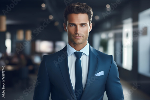 Portrait of a handsome businessman, look stylish, wearing elegant suit. Confidence in his glance © idcreative.ddid
