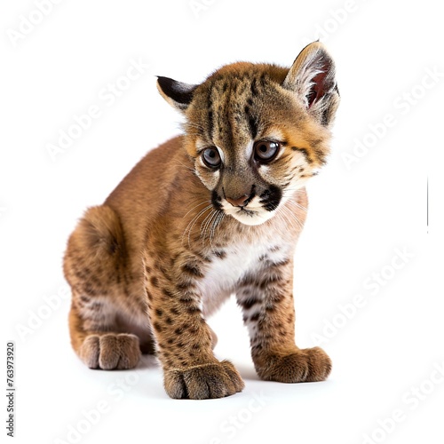 Young lynx cub isolated on white background,  Studio shot of a young lynx cub © Cuong