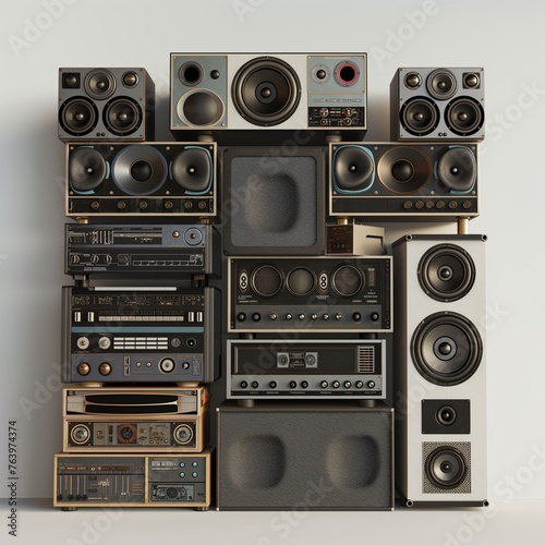 A classic large stereo system with multiple speakers and knobs.