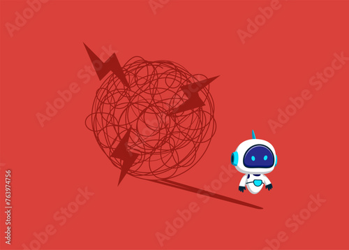 Robot standing with shadow chaos.  Stress to talk on stage, frightening to give speech. Flat Vector illustration.