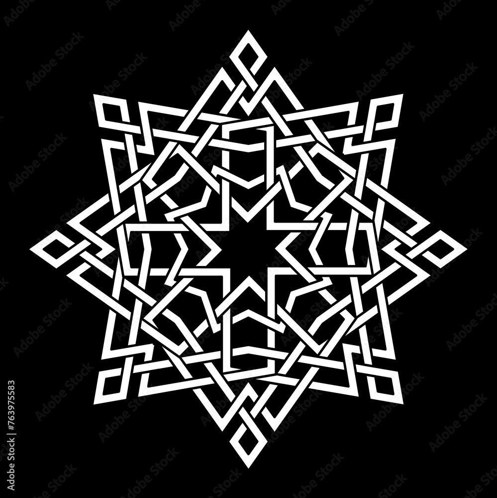 Moroccan geometric star with a new and unique seamless shape, modern Arabic shape, intersection of lines and arabesque decoration in black and white Moroccan geometric star with a new and unique seamless shape, modern Arabic shape, intersection of lines and arabesque decoration in black and white