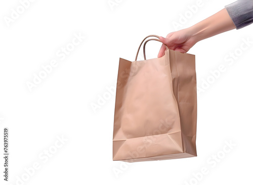 Hand holding a paper bag isolated