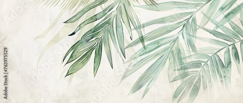 KS Light green and white palm leaves on the wall in the.