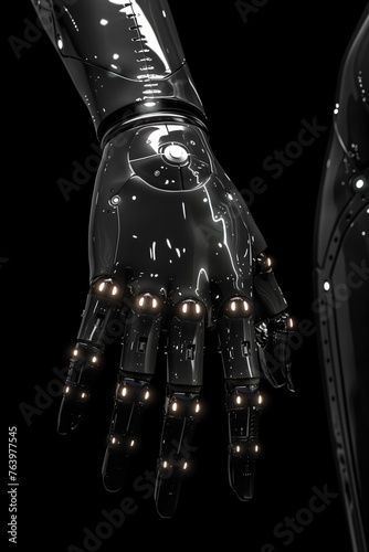 cyber hand, black glossy metal robot hand. generative AI