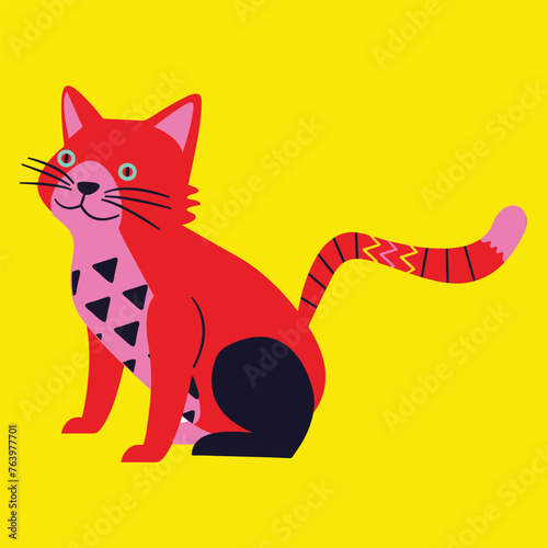 Vibrant Patterned Cat Vector illustration Artwork