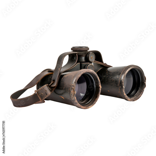  A pair of antique binoculars resting on transparent background