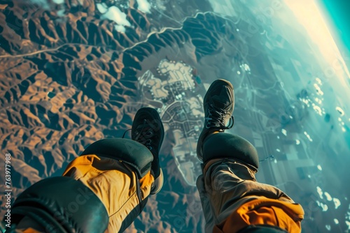 skydivers perspective of ground during descent photo