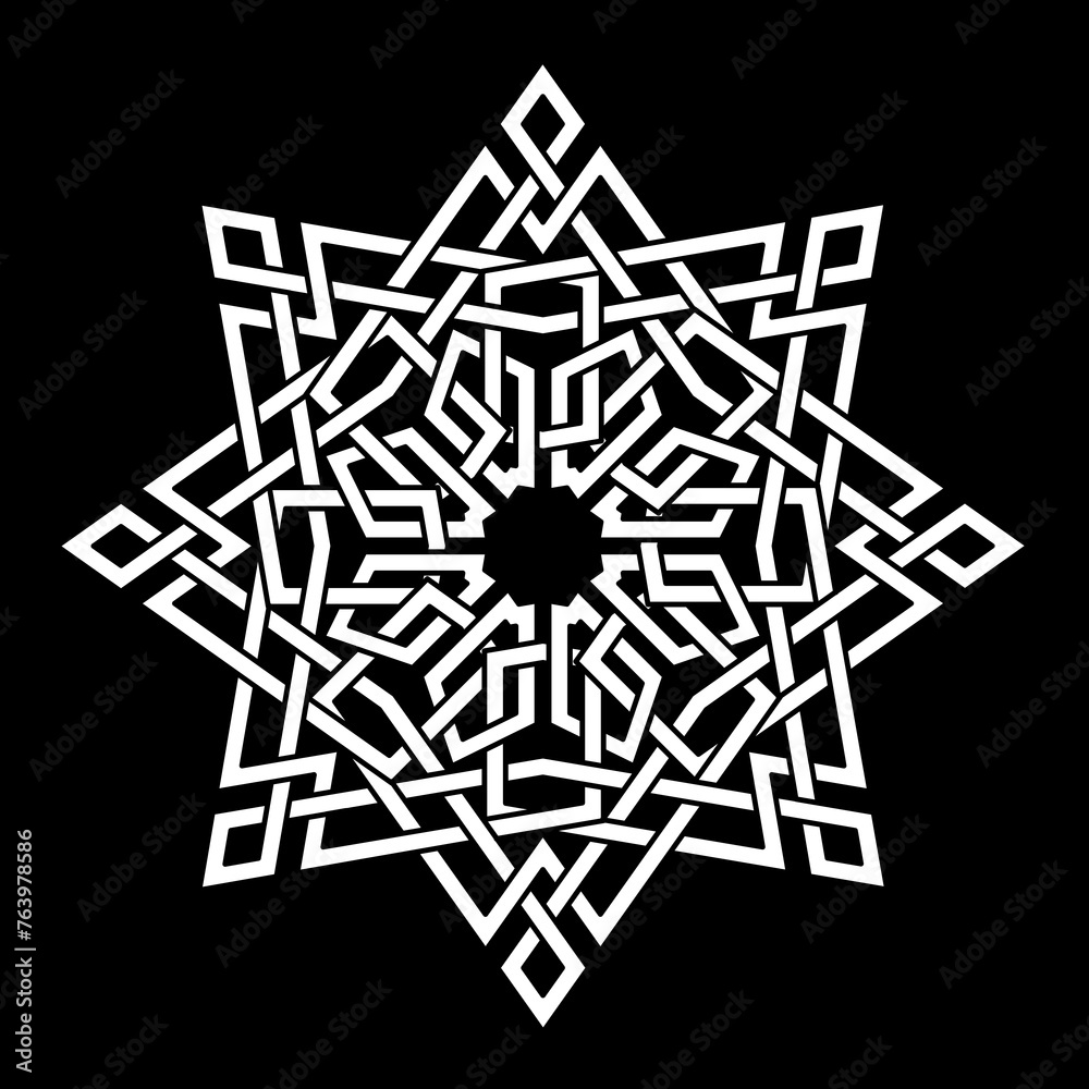Geometric star with a new and unique Moroccan pattern, Arabic modern shape, lines cross ornament in black and white