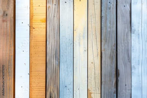 differentsized boards arranged vertically, bright summer day photo