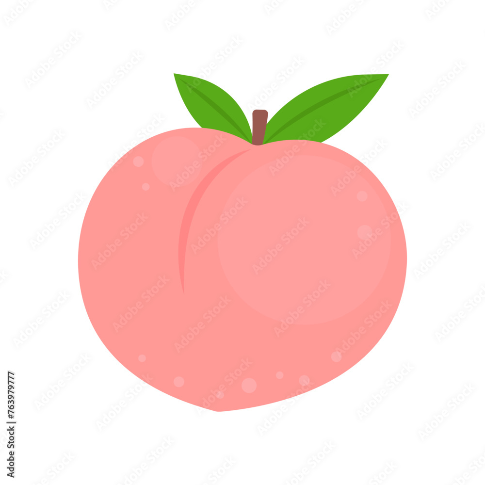 Peach whole fruit isolated on white background. Sweet Japanese white peach icon. Vector illustration of tropical exotic fruits in flat style. Peach whole fruit isolated on white background. Sweet Japanese white peach icon. Vector illustration of tropical exotic fruits in flat style.