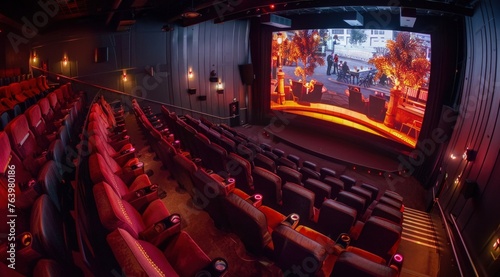 Wallpaper Mural A cinema with rows of seats and a large screen showing a movie, an entertainment concept. Torontodigital.ca