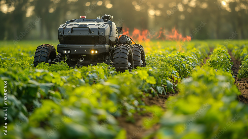Agricultural robot working in agricultural field. Agricultural robot working in agricultural field.