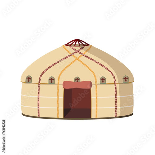 Vector illustration of a traditional Central Asia Yurt in cartoon style isolated on white background. Traditional Houses of the World Series