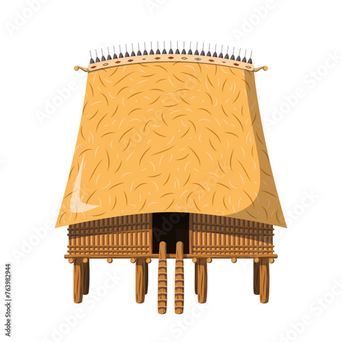 Vector illustration of a traditional Vietnam Rong house in cartoon style isolated on white background. Traditional Houses of the World Series photo