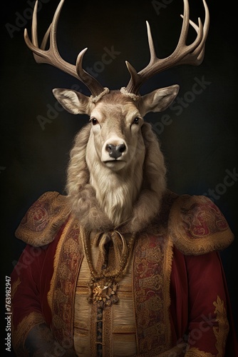 Portrait of a deer king in royal clothing. Ai Generative