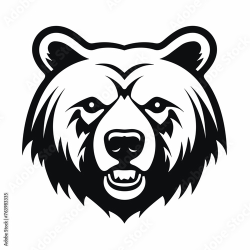 Grizzly bear black icon on white background. Grizzly bear silhouette