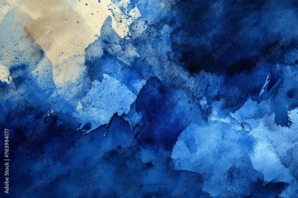 Abstract blue watercolor painted background,  Texture paper,  Hand drawn