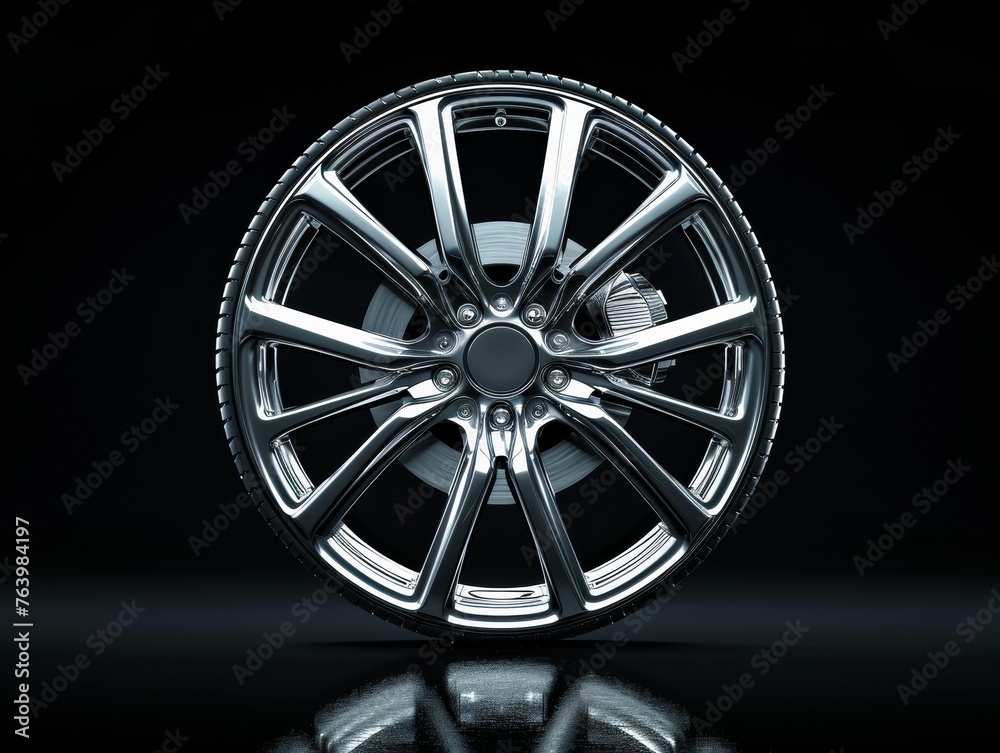 Modern Car Wheel Aluminum Rim Black Background