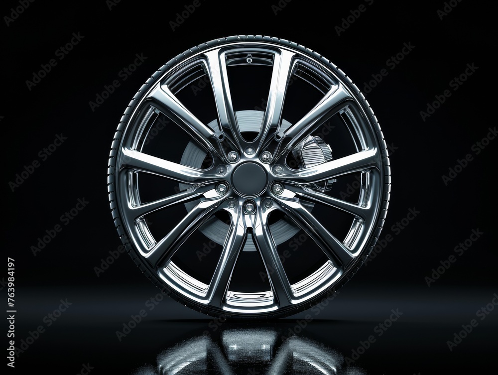 Obraz premium Modern Car Wheel Aluminum Rim Black Background