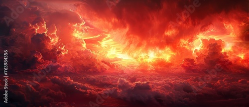 The end of the world, halloween, armageddon, apocalypse, end of the world concept. Dramatic red sky and sunset with clouds. A fantastic sunset background with copy space for design.
