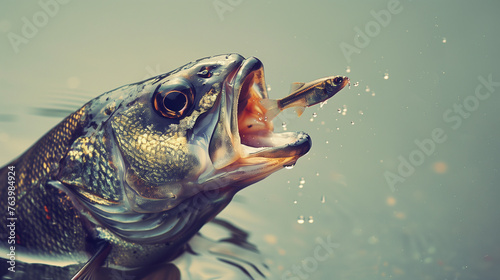 A largemouth bass snatches a smaller fish