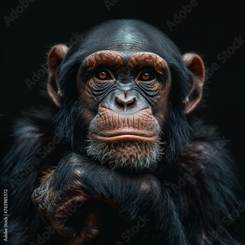 Chimpanzee Portrait Thoughtful Black BG