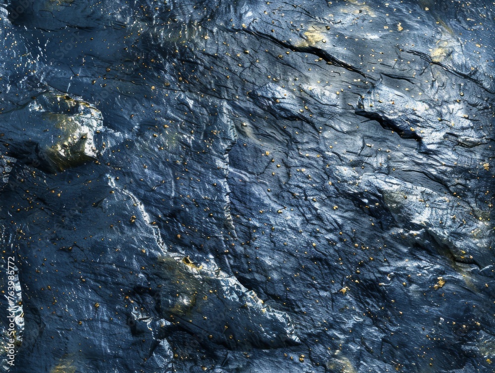 A blue rock with gold specks on it