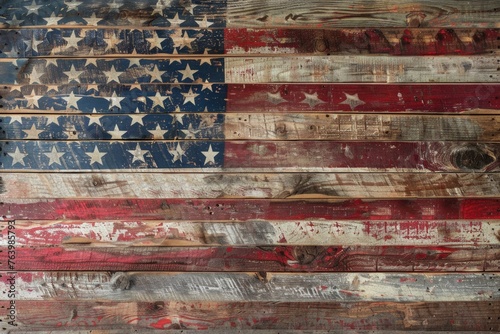 Wooden background of the flag of the United States of America, American independence, Fourth of July.