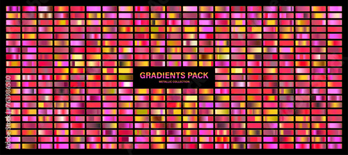 Red, violet glossy gradient, metal foil texture. Sunset color swatch set, summer vibes. Collection of high quality gradients. Shiny metallic background. Design element. Vector illustration photo