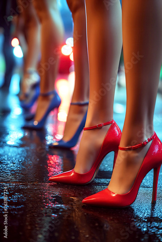 female prostitute girls in miniskirts and high heels at night